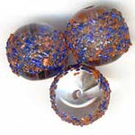 Vintage German Sugar Beads blue and orange sprinkles over clear glass. 7mm. Pkg of 5. B11-PP-0401