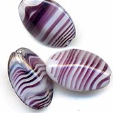 Czech Ovals with Lavender and Amethyst Stripes. 17x11mm. Pkg of 6