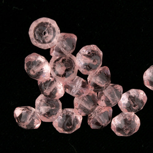 Vintage rosaline glass faceted bicone. 6mm.. Pkg of 20.