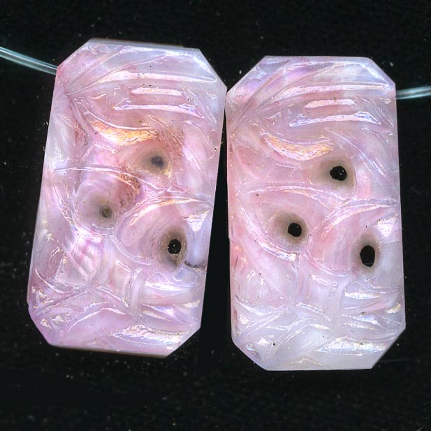 1920s Gablonz molded rose quartz glass pendants Pkg of 4.