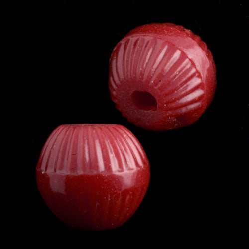 Vintage lustrous fluted red melon beads. 8mm. West Germany,Pkg of 10