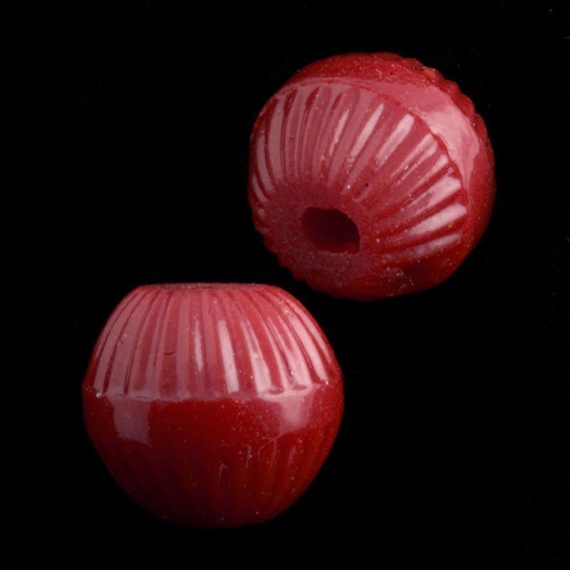 Vintage lustrous fluted red melon beads. 8mm. West Germany,Pkg of 10