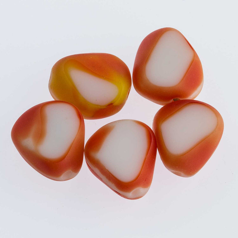 Vintage German Red/Orange/White sliced glass.10mm. Pkg. of 5. 