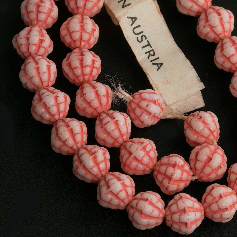 Vintage Austrian Molded Red and White Beads. 6mm pkg of 10