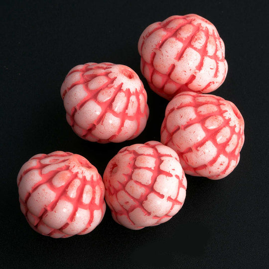 Vintage Austrian Molded Red and White Beads. 12mm. Pkg of 5.b11-RD-0459-3(e)