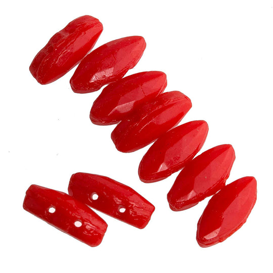 B11-RD-0464- Antique opaque two hole marquise beads.4x10mm. Pkg of 25