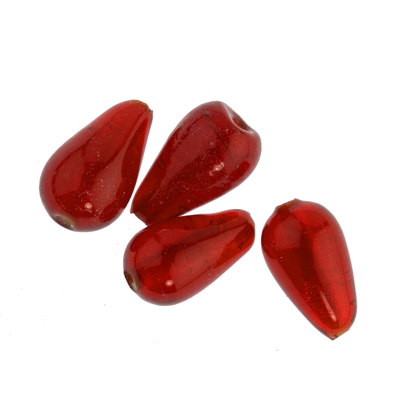 Vintage Indian Red Drop over White Core Bead. 10x18mm. Pkg of 6.