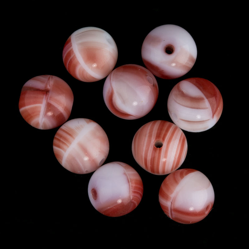 Vintage German striated cinnamon candy red bead. 8mm. Pkg of 25. 