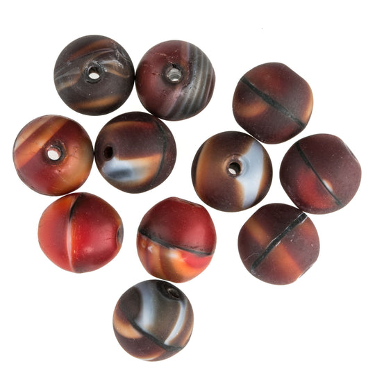 Matte Cranberry Swirl Glass Bead. 8mm. Pkg of 10. B11-RD-0501(e)