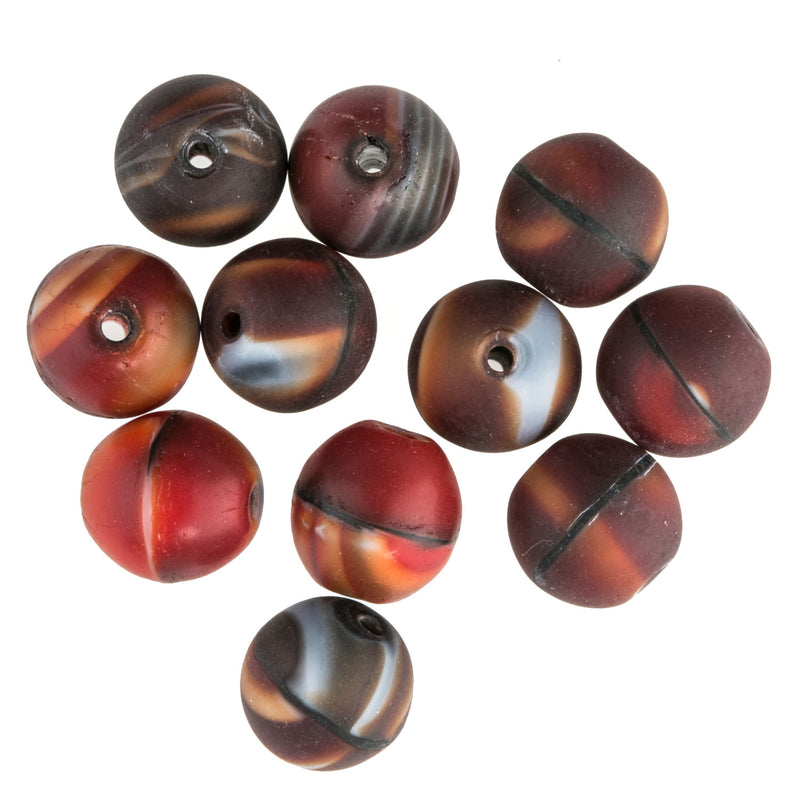 Matte Cranberry Swirl Glass Bead. 8mm. Pkg of 10.