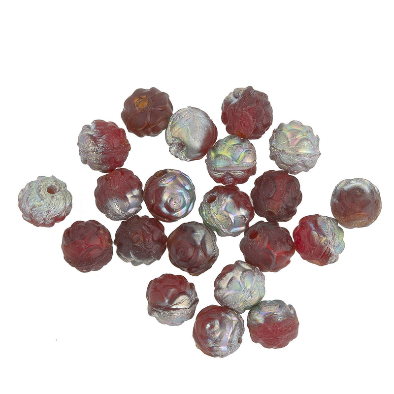 Red vitrail matte rosebuds. 5mm. Pkg of 10.