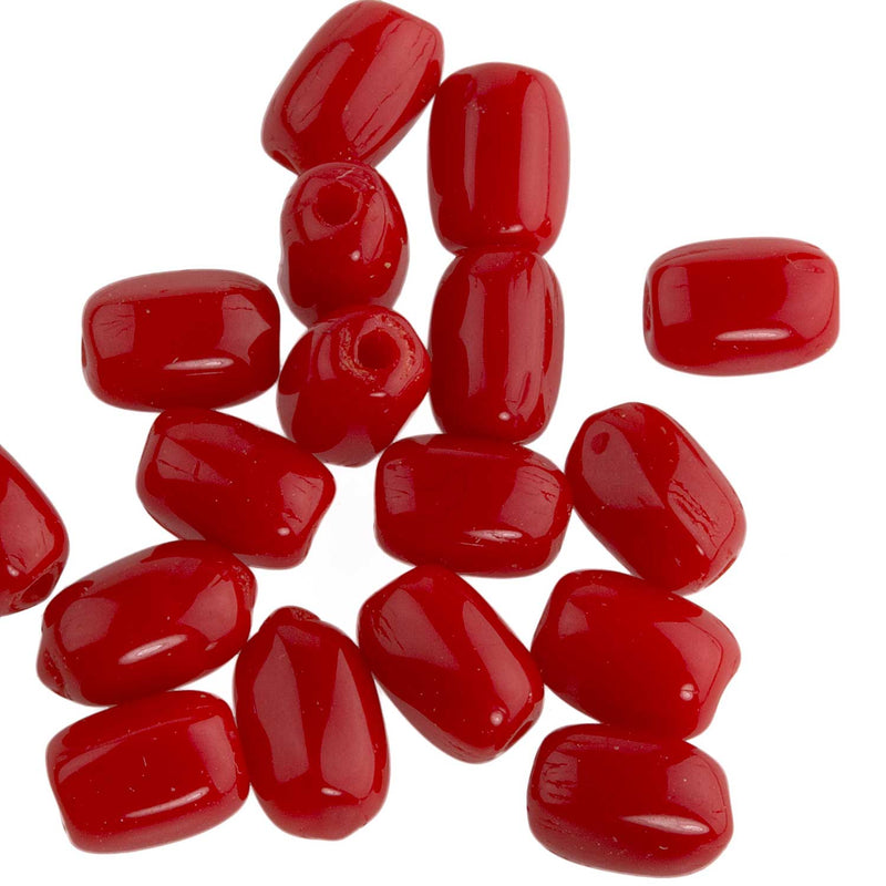 Vintage opaque deep red chubby rice beads. 7x5mm. Czechoslovakia. Pkg of 25.