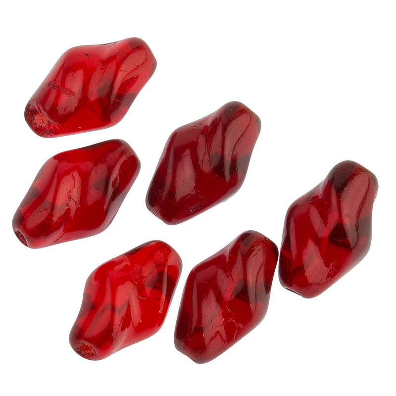 Vintage translucent ruby twist beads. 13x8mm.Czechoslovakia. Pkg of 6.