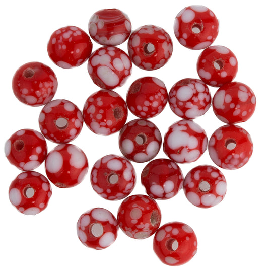 Vintage Japanese red and white speckled rounds. 5mm. Pkg of 25. b11-rd-0700(e)
