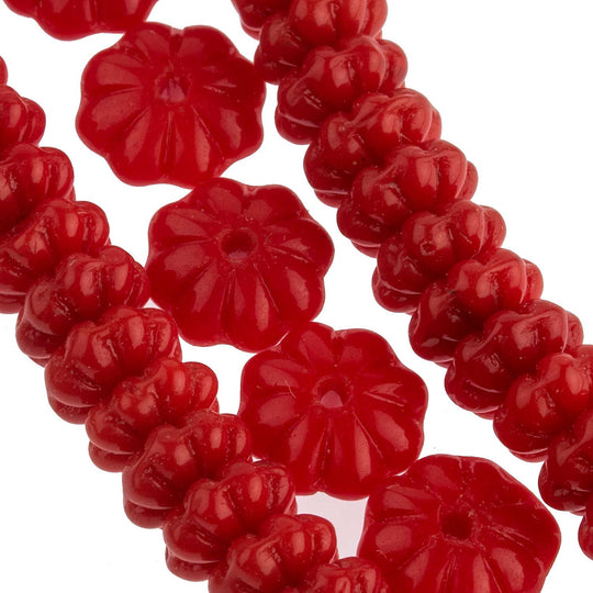 Vintage  Red flower rondelles, Austria-2.5x6mm, Pkg of 25. b11-RD-0741-1