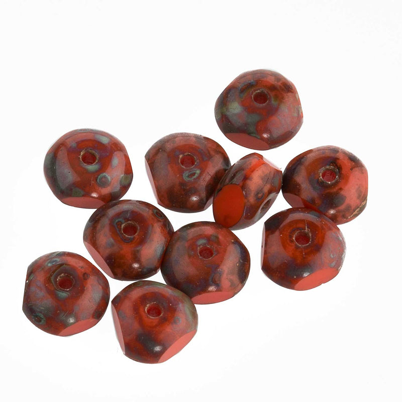Sliced Persimmon Red and Brown bead. Pkg of 5. B11-RD-0765(e)