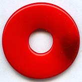 Old Bohemian Gablonz red coral glass donuts. 34mm. Pkg of 1.