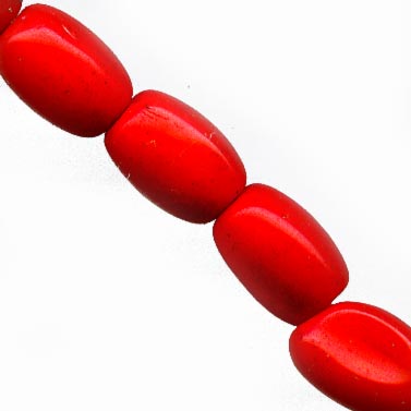 Old Czech dark coral red glass rice beads 6x4mm strand of 22. b11-rd-0783(e)