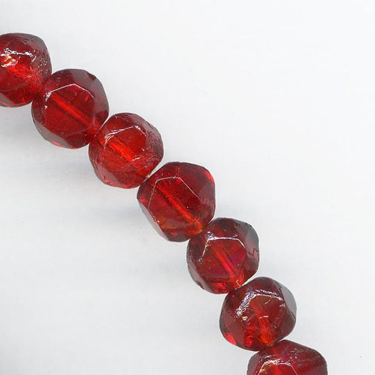 Vintage Czech English cut 6mm deep red bead strand of 24. b11-rd-0788
