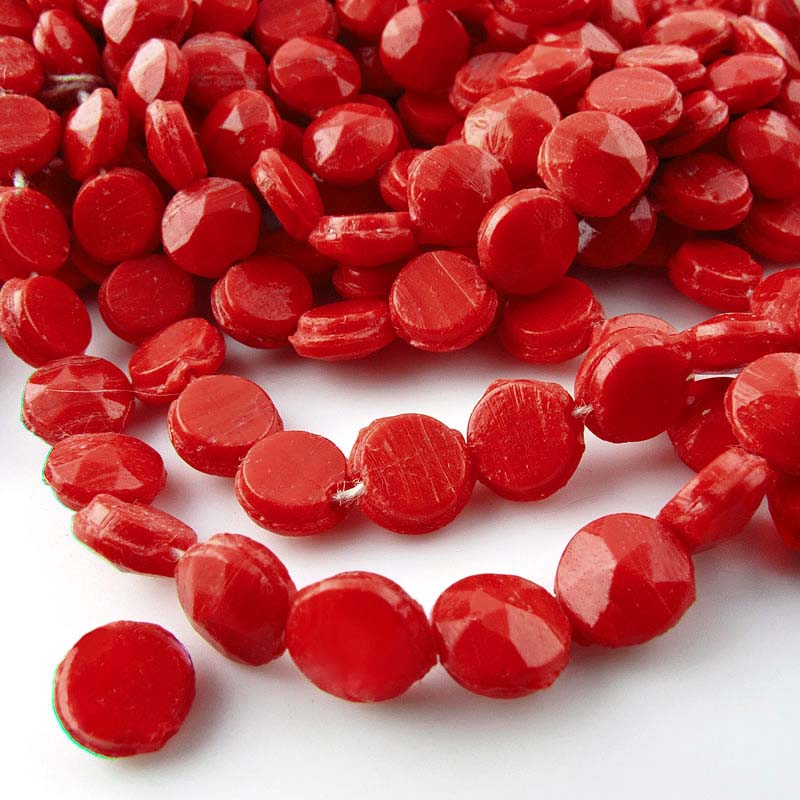 Antique Bohemian glass faceted red domed nail head beads. 6mm Strand or pkg of 23.
