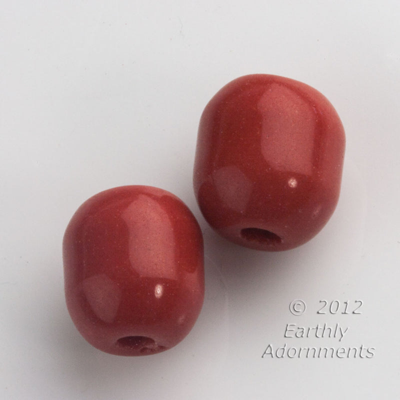 Vintage dark red glass barrels. Czechoslovakia. 12mm. Pkg 10. 