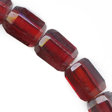 Old Czech garnet glass 6 sided cylinders 6.5mm strand of 25.