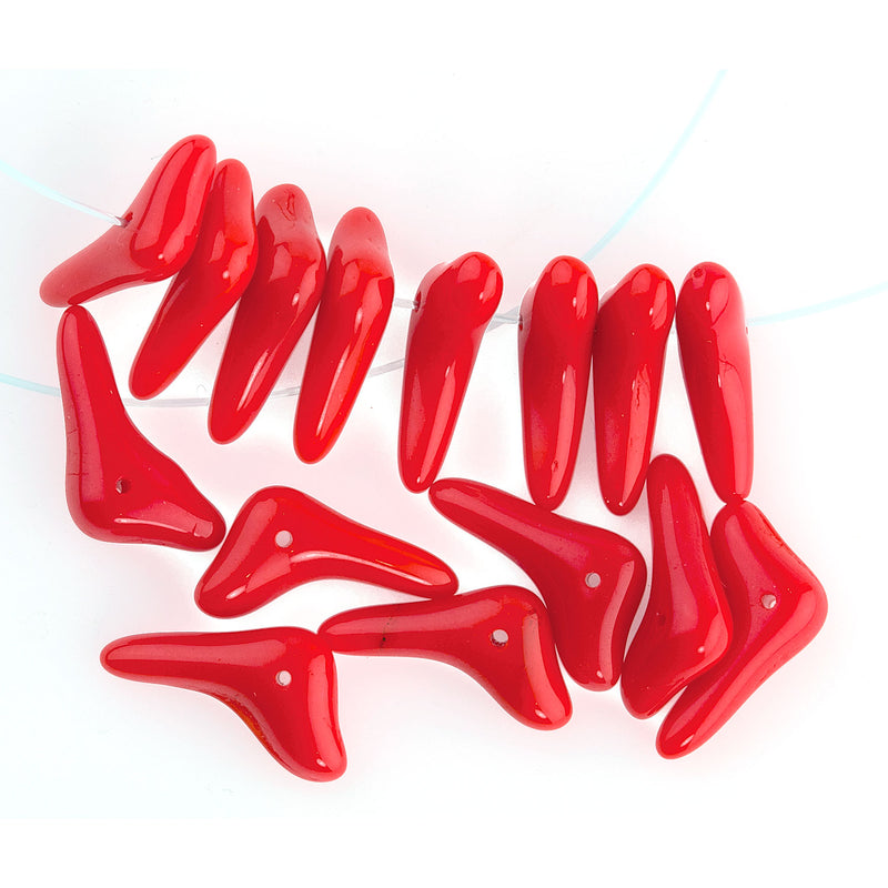 Vintage Opaque Red tooth beads. 15X10mm. Pkg. of 20