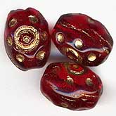 b11-rd-0595-Oval Pressed Glass with Gold Décor, 9x7mm. Pkg of 10