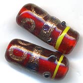 Vintage Indian Ruby Red Glass Cylinder Beads. 20mm. Pkg of 2