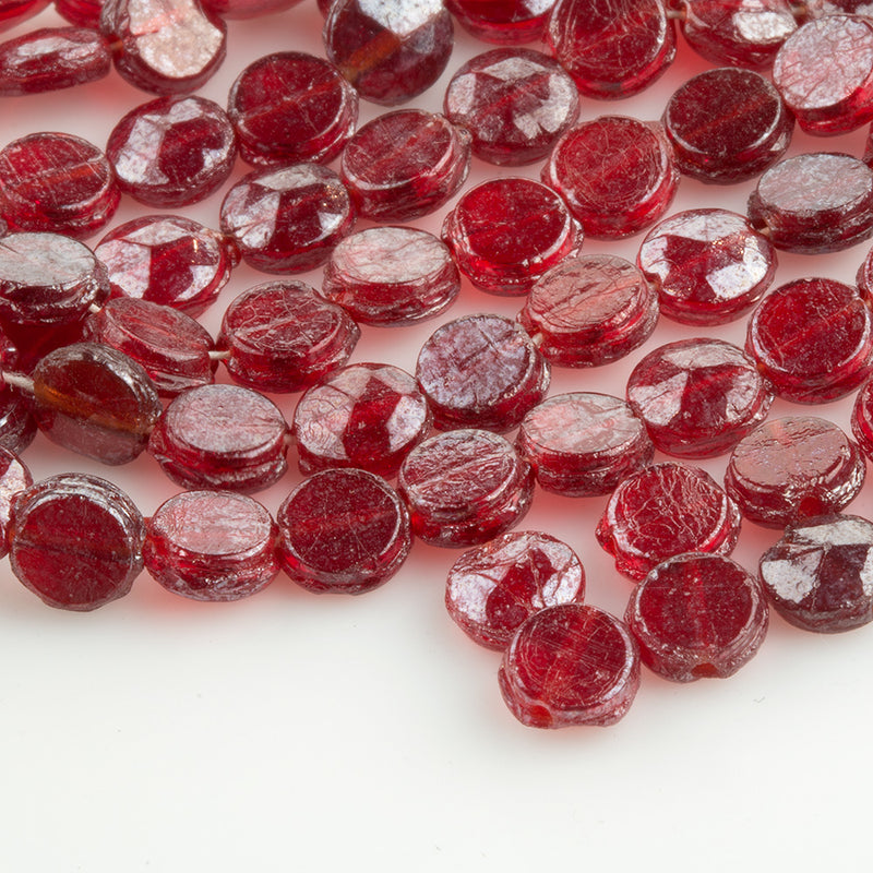 Vintage Bohemian Ruby Red Luster Disks. 5mm. Strand of 22