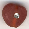 Vintage frosted red glass heart with rhinestone. 10x12mm. Pkg of 10.