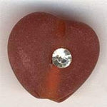 Vintage frosted red glass heart with rhinestone. 10x12mm. Pkg of 10.