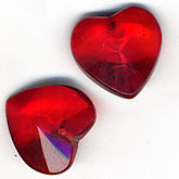 Heart Pendants, faceted transparent red glass. 15mm. Pkg 1. b11-rd-0713