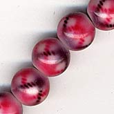 Vintage Czech beads, red and black plaid on white glass. 8mm. Pkg of 10. 