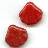 Red satin glass shells. 14mm. Pkg of 6.