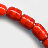 Vintage Czech faux coral glass tubes.. 6x5mm. Pkg of 10. b11-rd-0761(e)