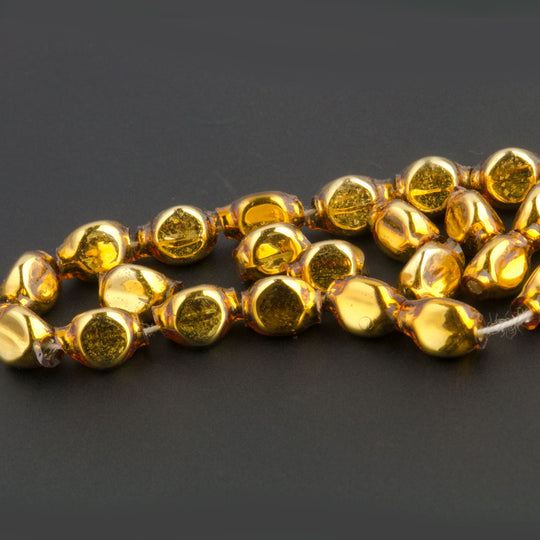 Rare Vintage Post-WWII Japanese Three-Sided Hollow Blown Glass Beads. Dark Gold. 5x5mm. Strand of 25. B11-YO-0334