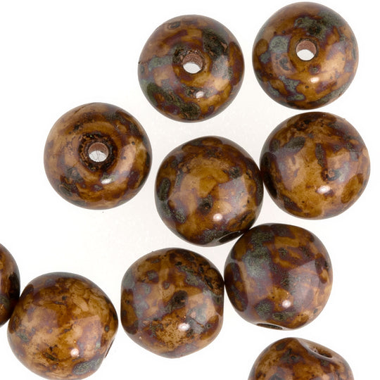 Czech Mustard and Brown Rounds. 6mm. Pkg of 10. b11-yo-0517(e)