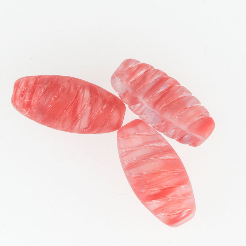 Frosted Clear Glass with Red Orange Spiral. 15mm. Pkg of 10.