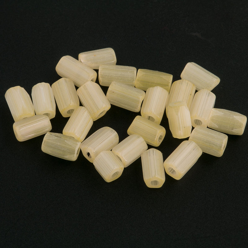 Vintage Bohemian Satin Glass Russian-cut Faceted Pentagons.  Pale-Yellow. 6x4mm. Pkg of 25.