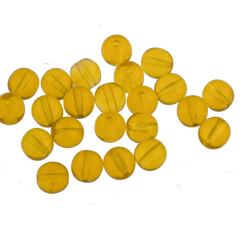 Vintage Czechoslovakian Amber Yellow Translucent Glass Rounds. 1950s. 5mm. Package of 25.