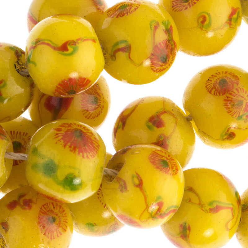 Peking Glass Eye Beads, red on opaque yellow. 12mm. Pkg of 4.