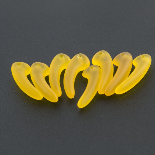 Fang-Shaped Tanslucent Yellow Glass Pendant Beads. 18x4mm. Pkg 10. B11-YO-0714