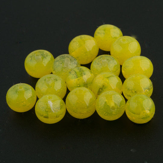 1960's Japanese lemon yellow semi-opaque wire-wound glass rounds. 8mm. Pkg. of 20. b11-yo-0755