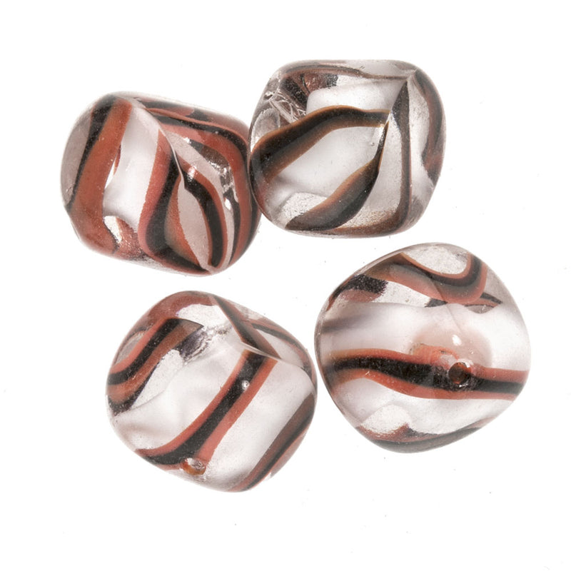 Rare West German diagonal givre style lampwork cubes, 12mm Pkg of 1.
