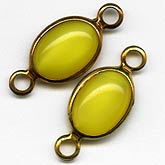 Vintage lemon yellow satin glass cabochon in 2 ring brass channel. 25x12mm. Pkg of 2. b11-yo-0896