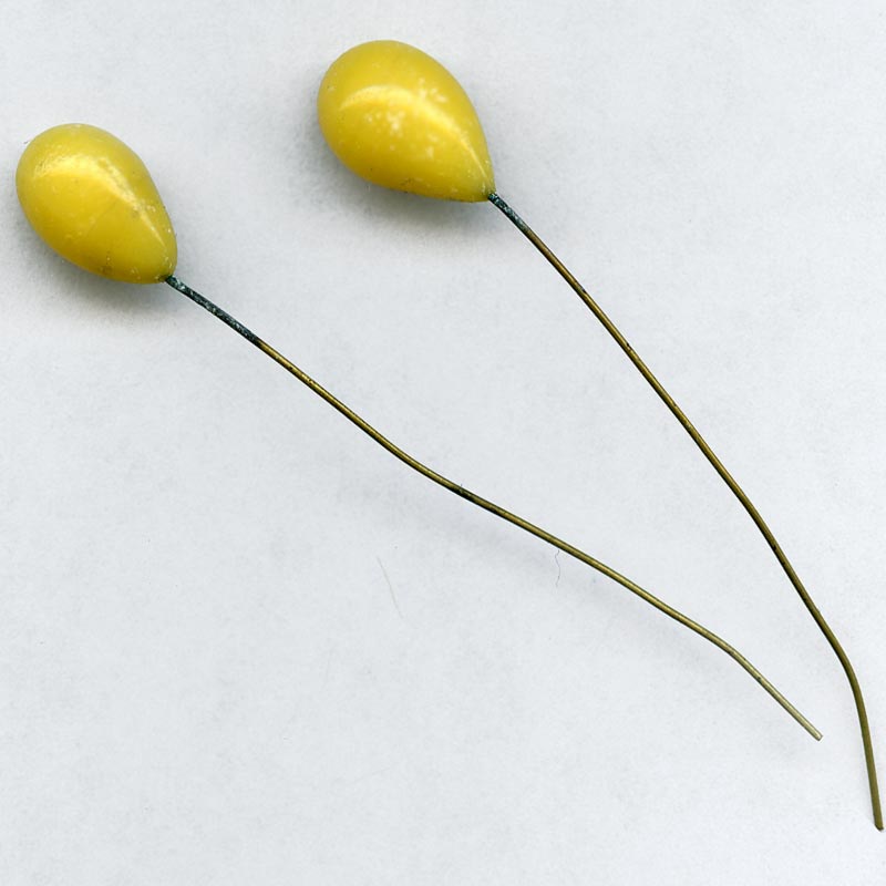 Vintage lemon glass teardrop on wire 12x8mm pkg of 10.