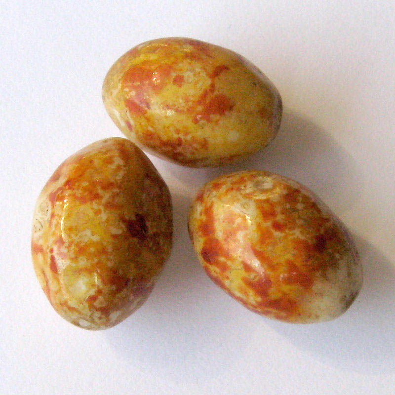 Vintage faux jasper glass ovals, Picasso finish, Czechoslovakia 20x14mm pkg of 4.