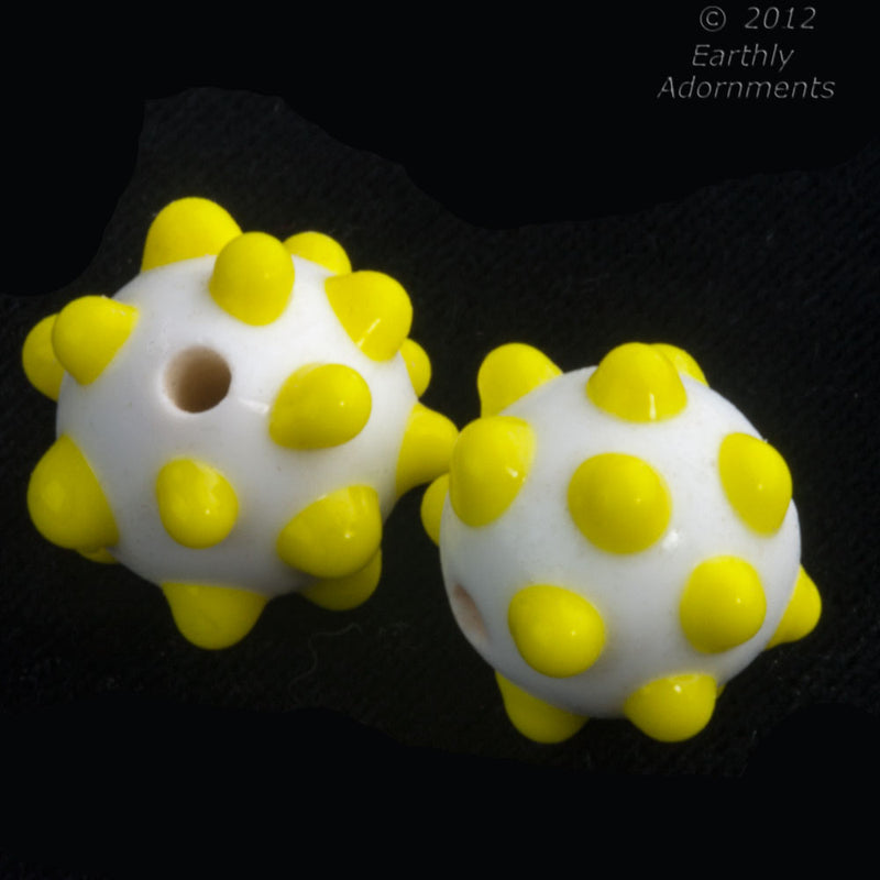 Vintage Cherry Brand milk white with raised canary yellow dots. 14 mm. b11-yo-0996