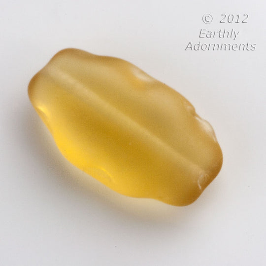 Vintage frosted mustard yellow glass flat scalloped ovals. 25 x 14 mm. Pkg. of 4. b11-yo-0998